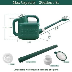 Qilebi 2 Gallon Watering Can for Outdoor Plants, Modern Watering Cans for House Plant Garden Flower, Plastic Watering Cans with Removable Nozzle and Long Spout