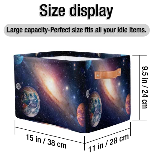 Universe Large Storage Bin Collapsible Storage Basket with Handles,Galaxy Nebula Space Laundry Basket Hamper Organizer Foldable Storage Box for Toys Bedroom Kids Room Nursery Dorm Set of 2