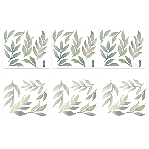 Boho Leaf Floral Wall Decals - Green Leaf Stickers for Kids Nursery Wall Art Bedroom, Living Room, Classroom Decor - Removable Fabric Wallpaper Material (Green Leaf stiker)