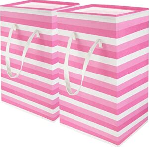 clocor 2 pack pink laundry basket,75l each freestanding kids laundry hamper girl,lightweight tall baby girls room baskets,collapsible nursery hamper,waterproof large toys storage bins(pink)