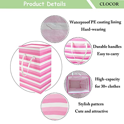 CLOCOR 2 pack Pink Laundry Basket,75L Each Freestanding Kids Laundry Hamper Girl,Lightweight Tall Baby Girls Room Baskets,Collapsible Nursery Hamper,Waterproof Large Toys Storage Bins(Pink)