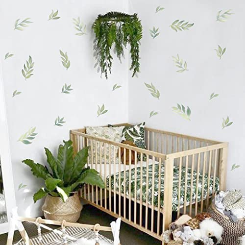 Boho Leaf Floral Wall Decals - Green Leaf Stickers for Kids Nursery Wall Art Bedroom, Living Room, Classroom Decor - Removable Fabric Wallpaper Material (Green Leaf stiker)