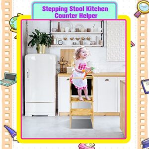 4 in 1 Learning Kitchen Tower Toddler Kitchen Stool with Safety Rail Helper Stool for Toddlers Foldable Learning Tower Toddler Step Stool with Slide and Chalkboard