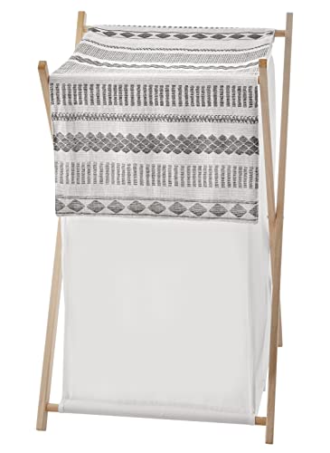 Sweet Jojo Designs Grey Boho Tribal Bohemian Baby Kid Clothes Laundry Hamper - Jacquard Aztec Gender Neutral Modern Geometric Stripes Gray Off White Ivory Textured Boho Chic Farmhouse Luxury