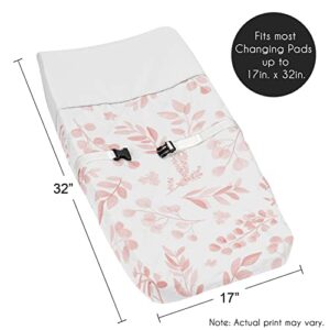 Sweet Jojo Designs Blush Pink and White Floral Leaf Girl Baby Nursery Changing Pad Cover - Boho Chic Bohemian Watercolor Botanical Flower Woodland Tropical Garden Leaves Pastel Light Pink Nature Bloom