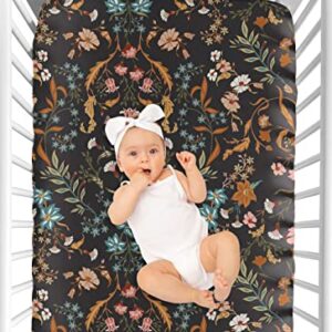 Sweet Jojo Designs Boho Wildflower Vintage Floral Girl Fitted Crib Sheet Baby Toddler Bed Nursery Black Rust Orange Teal Daisy Leaves Botanical Paisley Leaf Flower Bohemian Farmhouse Turquoise Blue