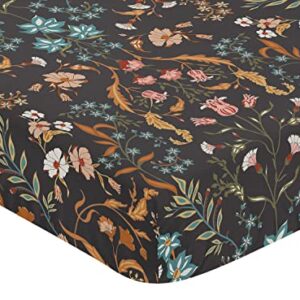 Sweet Jojo Designs Boho Wildflower Vintage Floral Girl Fitted Crib Sheet Baby Toddler Bed Nursery Black Rust Orange Teal Daisy Leaves Botanical Paisley Leaf Flower Bohemian Farmhouse Turquoise Blue