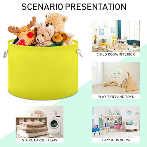 Kigai Yellow Solid Color Cotton Rope Basket Large Round Baby Laundry Basket Toy Blanket Books Storage Bin