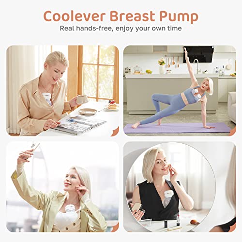 Coolever Wearable Breast Pump Hands Free, Great Suction for Electric Breast Pump, No Milk Leakage Portable Breast Pump, Low Noise&Pain Free, LCD Display, 3 Modes&9 Levels, 19+22+26mm Flanges, 2 Pack