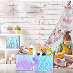 10 Pieces Fabric Foldable Purple Basket Cube Storage Organizer Bins Storage Cubes Toy Organizers and Storage for Nursery Home Bedroom Drawer, 11 x 11 x 11 inches