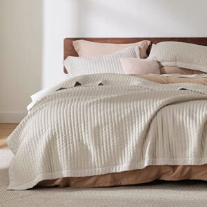 bedsure linen quilt queen size - lightweight soft quilt bedding set for all seasons, bedspreads & coverlets, corduroy pattern quilt set, 3 pieces, 1 quilt (90"x96") and 2 pillow shams (20"x26"+2")