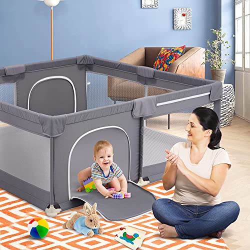 EAPURA Baby Playpen, Baby Playard, Baby Fence Play Area Indoor & Outdoor.Baby playpen with mat, Sturdy Safety Playpen with Soft Breathable Mesh, Playpen for Babies and Toddlers