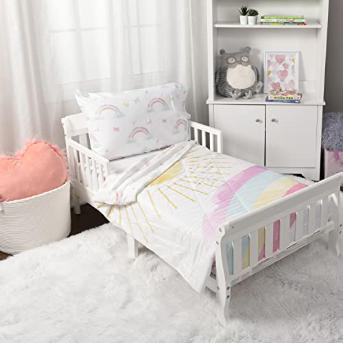 Expressions Toddler Bedding Set, Rainbow (2 Piece Set, Fits Standard Infant Mattress) Includes Microfiber Reversible Comforter and Pillowcase for Kids