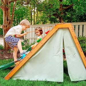 Avenlur Palm Outdoor and Indoor Playground 5 in 1 Backyard Playset with Ladder, Rock Wall, 4 ft. Slide, Tent Fort, Montessori Style Play Set Climber Playhouse Toddlers, Children, Kids 2-8yr (Green)