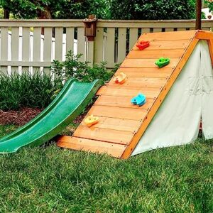 Avenlur Palm Outdoor and Indoor Playground 5 in 1 Backyard Playset with Ladder, Rock Wall, 4 ft. Slide, Tent Fort, Montessori Style Play Set Climber Playhouse Toddlers, Children, Kids 2-8yr (Green)