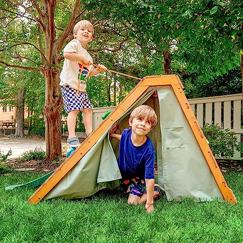 Avenlur Palm Outdoor and Indoor Playground 5 in 1 Backyard Playset with Ladder, Rock Wall, 4 ft. Slide, Tent Fort, Montessori Style Play Set Climber Playhouse Toddlers, Children, Kids 2-8yr (Green)