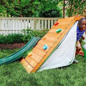 Avenlur Palm Outdoor and Indoor Playground 5 in 1 Backyard Playset with Ladder, Rock Wall, 4 ft. Slide, Tent Fort, Montessori Style Play Set Climber Playhouse Toddlers, Children, Kids 2-8yr (Green)