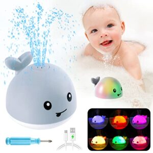 【2023 Upgrade】 Baby Bath Toys Gifts, Rechargeable Whale Baby Toys, Light Up Bath Toys for Toddlers, Sprinkler Bathtub Toys for Infants Kids, Spray Water Bath Toy, Pool Bathroom Tub Baby Toy