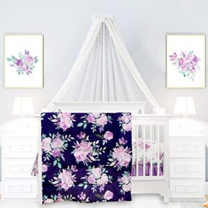 tanofar 4 piece crib bedding set for girls, baby nursery crib bedding set, purple flower crib skirt, quilt, crib sheet and diaper stacke,crib bedding set for girls (purple flower)