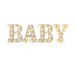 zuovaov led light up letter baby sig, led baby word box logo, home bedroom, nursery room, table wall decoration, warm white light emitting letters, baby shower decoration (baby)