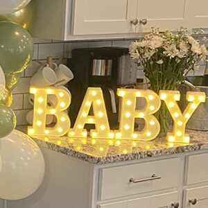 ZUOVAOV LED Light up letter BABY Sig, Led Baby Word Box Logo, Home Bedroom, Nursery Room, Table Wall Decoration, Warm White Light Emitting Letters, Baby Shower Decoration (BABY)