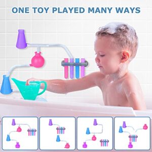 Bath Toys for Kids Ages 4-8, Silicone Bathtub Toys with Mesh Bag, Possess 3 Unique Color Changing, Includes 4 Beaker, Test Tube and Inspiration Cards, Perfect STEM Gift for Toddlers, Boys & Girls