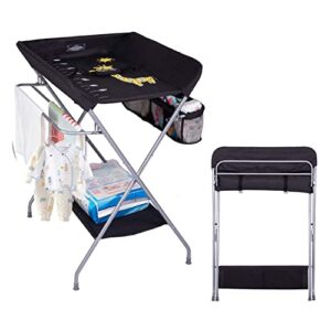 kinsuite baby diaper changing tables - w/storage rack portable folding for station nursery organizer and or newborn infant black