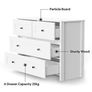 4 Drawer Dresser, White Dresser for Bedroom, Wide Nursery Dresser Storage Organizer Cabinet, Chest of Drawers for Children Room, Entryway and Living Room