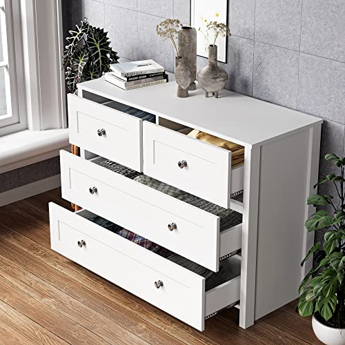 4 Drawer Dresser, White Dresser for Bedroom, Wide Nursery Dresser Storage Organizer Cabinet, Chest of Drawers for Children Room, Entryway and Living Room