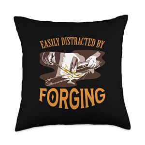 anvil & forging designs blacksmith smith forging metalworking funny throw pillow, 18x18, multicolor