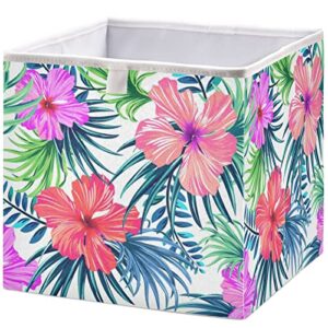 visesunny closet baskets colorful hibiscus flower storage bins fabric baskets for organizing shelves foldable storage cube bins for clothes, toys, baby toiletry, office supply