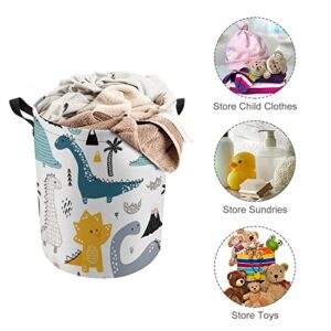 Babyish Dinosaurs Laundry Hamper Collapsible Laundry Basket with Drawstring Waterproof Scandinavian Style Toys Storage Basket with Handle, 14x17.3 Inches