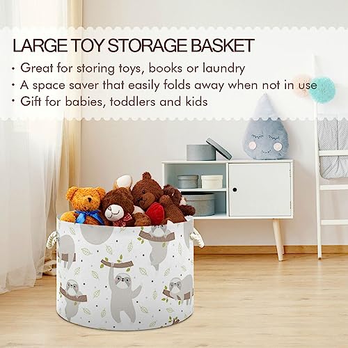 Kigai Sloth Cotton Rope Basket Large Round Baby Laundry Basket Toy Blanket Books Storage Bin for Bedroom Bathroom Nursery Home Decor