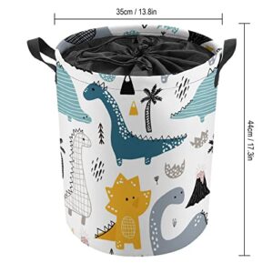 Babyish Dinosaurs Laundry Hamper Collapsible Laundry Basket with Drawstring Waterproof Scandinavian Style Toys Storage Basket with Handle, 14x17.3 Inches