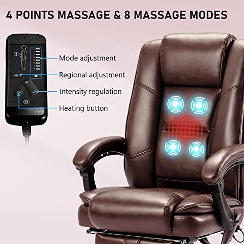 NOBLEMOOD Executive Office Chair, 4 Points Massage Desk Chair Heated Design Big and Tall Office Chair Ventilation Mesh Ergonomic Reclining Chair with Lumbar Support Pillow and Footrest(Brown)