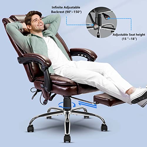 NOBLEMOOD Executive Office Chair, 4 Points Massage Desk Chair Heated Design Big and Tall Office Chair Ventilation Mesh Ergonomic Reclining Chair with Lumbar Support Pillow and Footrest(Brown)