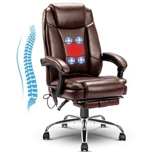noblemood high back office chair heated executive chair with 4 points massage, swivel ergonomic desk chair breathable big and tall reclining chair with lumbar support pillow & footrest(brown)