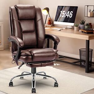 NOBLEMOOD Executive Office Chair, 4 Points Massage Desk Chair Heated Design Big and Tall Office Chair Ventilation Mesh Ergonomic Reclining Chair with Lumbar Support Pillow and Footrest(Brown)