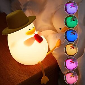duck night light, 6 cute colors changing night light for bedroom rechargeable silicone duck cute lamp birthday gifts for kids baby toddler teen silicone kawaii nightlight nursery room decor
