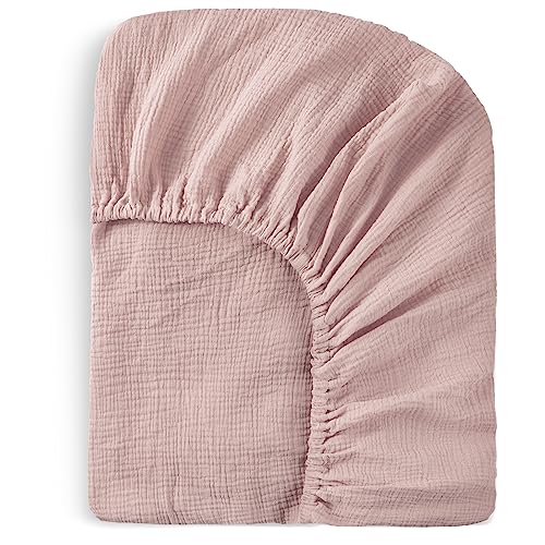 Synpos Muslin Crib Sheets for Boys Girl, Cotton 100% Crib Mattress Sheets,Fitted Baby Toddler Bed Crib Sheets 28" x 52", Neutral Sheets with Boho Style, Soft and Breathable Comfort (Pink)