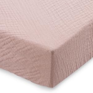 Synpos Muslin Crib Sheets for Boys Girl, Cotton 100% Crib Mattress Sheets,Fitted Baby Toddler Bed Crib Sheets 28" x 52", Neutral Sheets with Boho Style, Soft and Breathable Comfort (Pink)