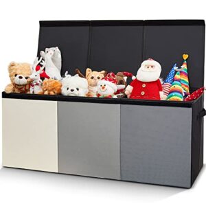 large toy box chest collapsible sturdy storage bins with lid and handles toy box chest storage organizer for playroom bedroom (gray series, 40.6 x 16.5 x 14.2'')