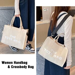 YUESUO Canvas Tote Bags for Women, Handbag Tote Purse with Zipper,Crossbody Tote Bags for Work and Travel