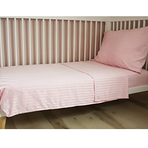 ZPECC Toddler Bedding Set - 4 Piece Soft Baby Crib Bedding Set for Girls, Includes Toddler Comforter, Flat Sheet, Fitted Sheet and Pillowcase, Pink Stripe