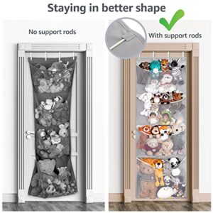 Hanging Stuffed Animal Storage, Over The Door Large Plush Toy Organizer with Metal Hook, Baby Accessories Holder Idea for Nursery, Doll & Teddy Bear Mesh Hammock Bag for Girls Boys Kids Room