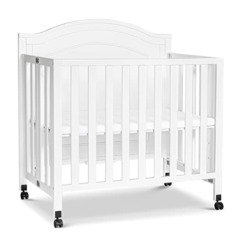 DaVinci Charlie Folding Portable 3-in-1 Convertible Mini Crib and Twin Bed in White, Removable Wheels, Greenguard Gold Certified