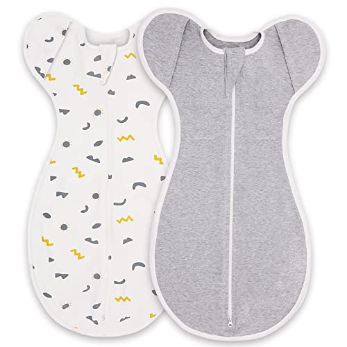 WODHOY Transition Swaddle, 2 Pack Baby Sleep Sack 3-6 Months Arms up Swaddle with Arms in/Out, 2-Way Zipper 100% Cotton 0.5 TOG Comfy Transitional Swaddle Sack Baby Swaddle for Boy Girl (Medium)