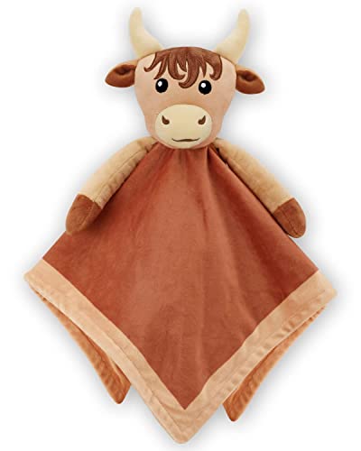 Brown Highland Cow Lovey Baby Boy Blanket Animal Security Blanket Neutral Baby Snuggly Scotland Herd Animal Face Soft Bedding Plush Kids Grandchild's Lovey Nursery Décor Gift Ideas for Son