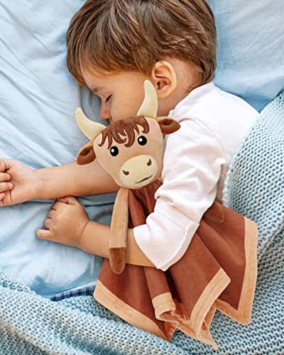 Brown Highland Cow Lovey Baby Boy Blanket Animal Security Blanket Neutral Baby Snuggly Scotland Herd Animal Face Soft Bedding Plush Kids Grandchild's Lovey Nursery Décor Gift Ideas for Son