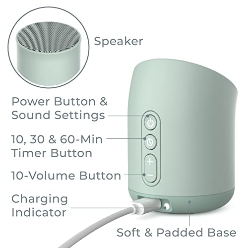 Pure Enrichment® Wave™ Mini Zen Soothing Sound Machine - Portable Sound Machine for Yoga Studios, Travel & Sleep - 6 Relaxing Sounds, Optional Timer & Rechargeable Lithium Battery (Tranquil Green)